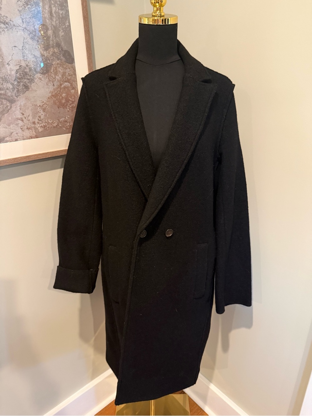 J.Crew Daphne Black Italian Boiled Wool Topcoat Tall 12